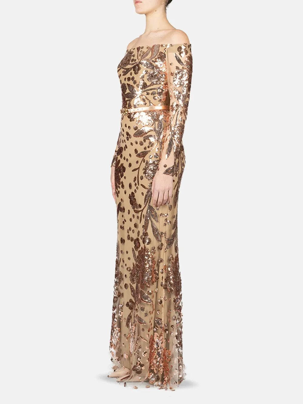 Elie Saab Tulen maxi-jurk Beige