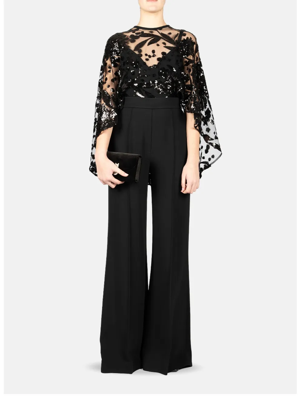 Elie Saab Jumpsuit met geborduurde cape Zwart