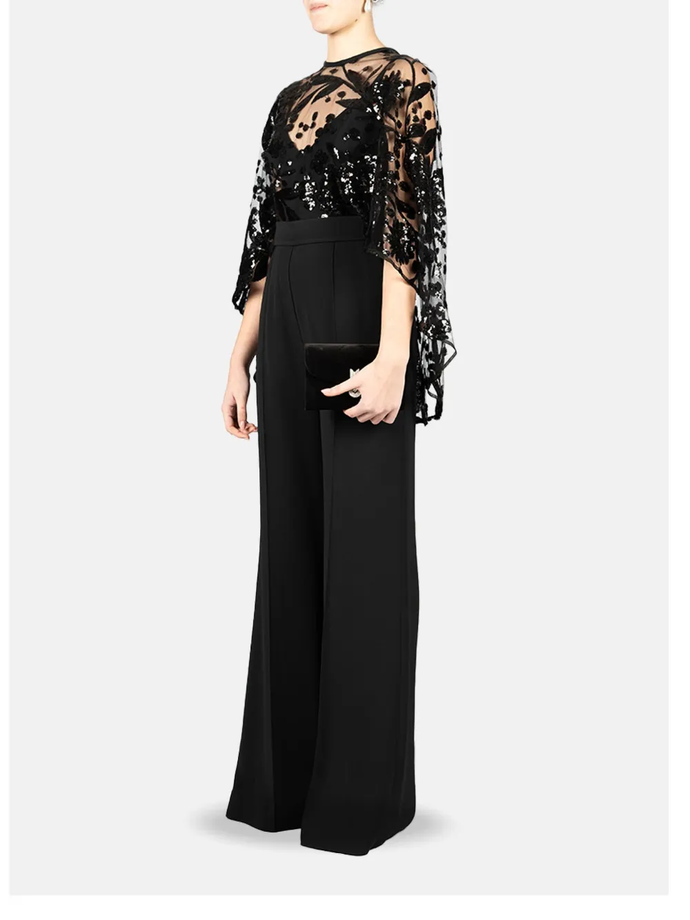 Elie Saab Jumpsuit met geborduurde cape Zwart