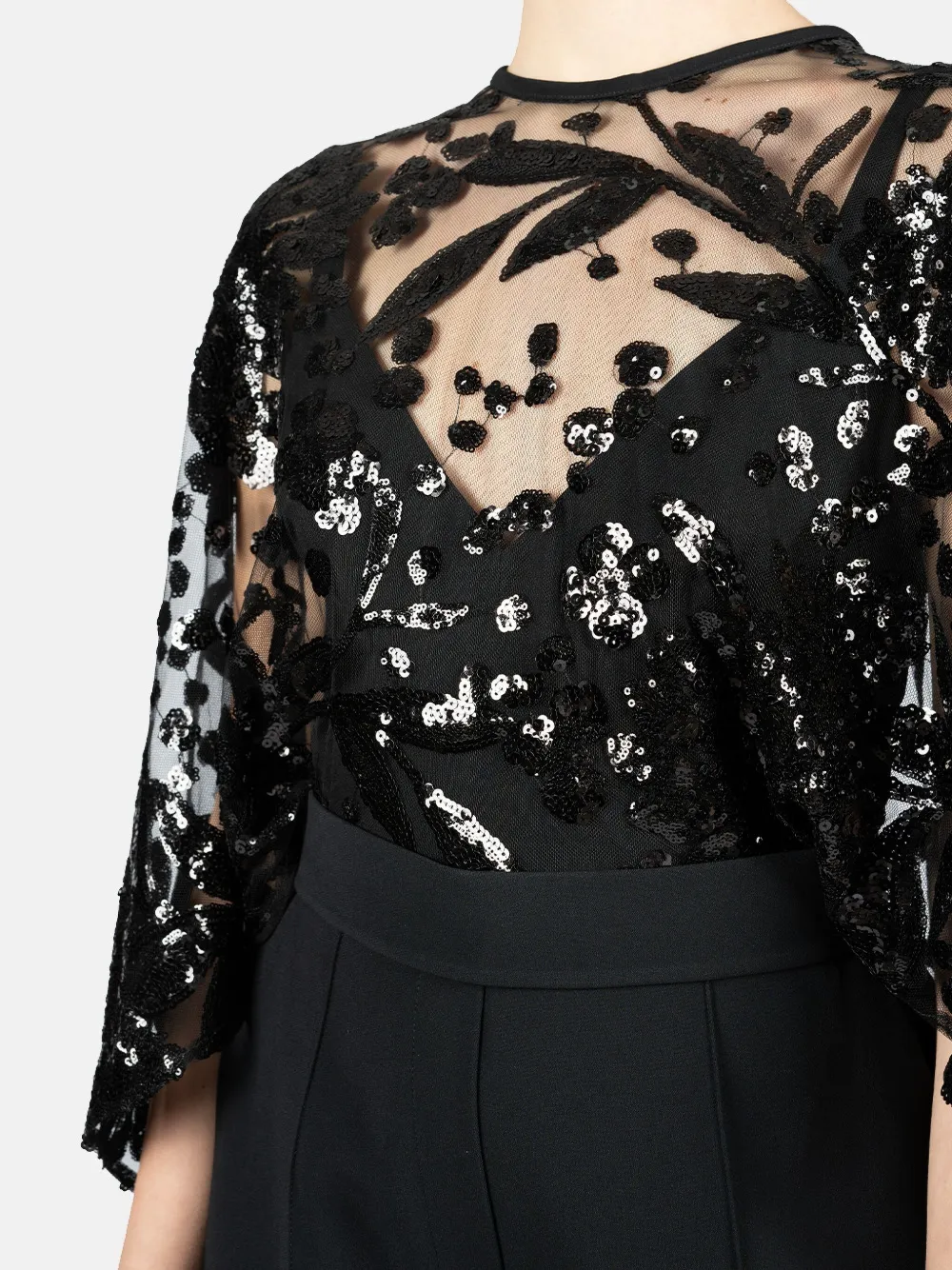 Elie Saab Jumpsuit met geborduurde cape Zwart