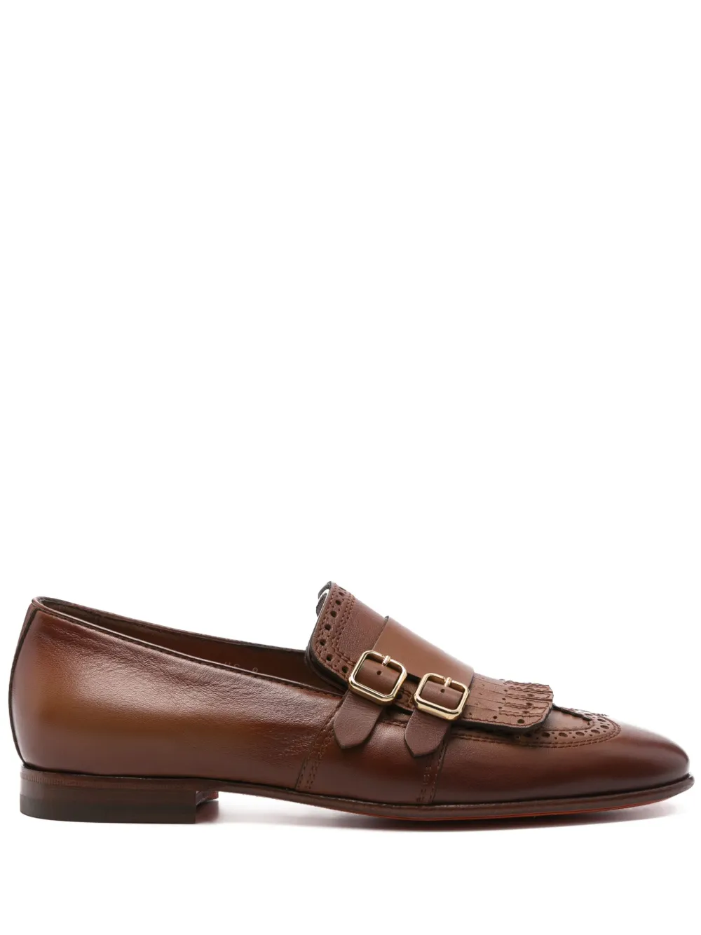 Santoni fringed double-buckle loafers Brown