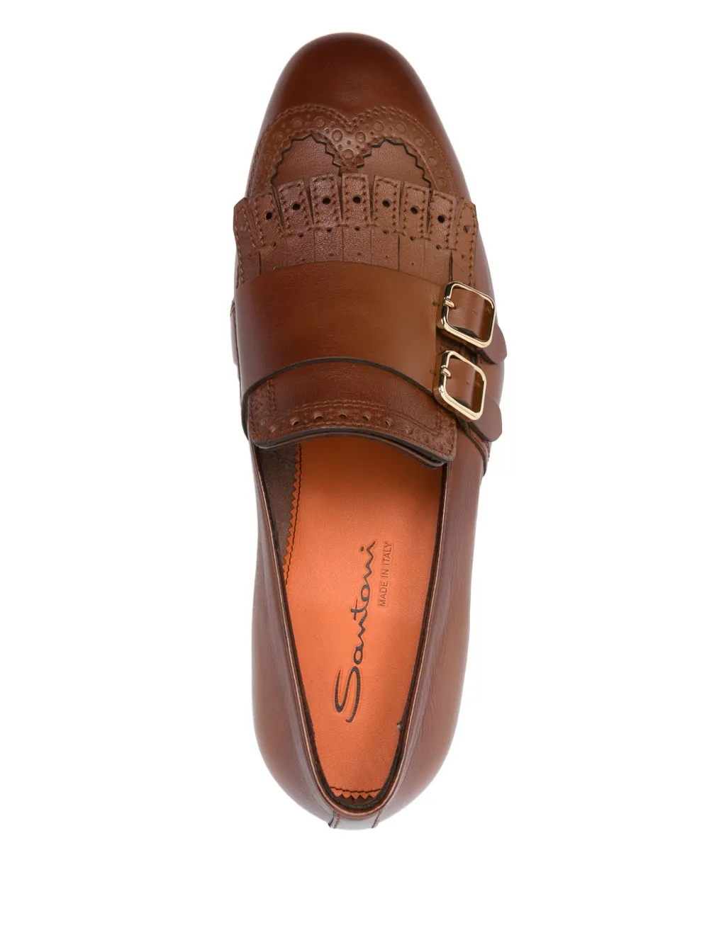 Santoni fringed double-buckle loafers Brown