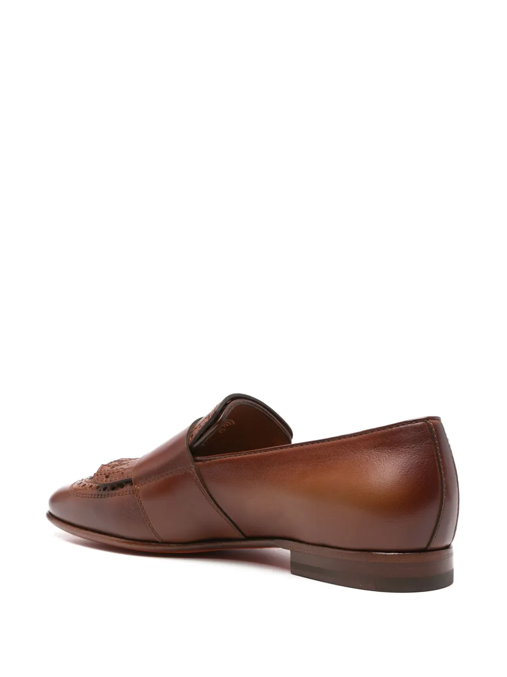 Santoni fringed double-buckle loafers Brown