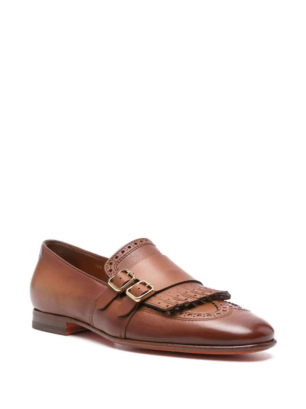 Santoni fringed double-buckle loafers Brown