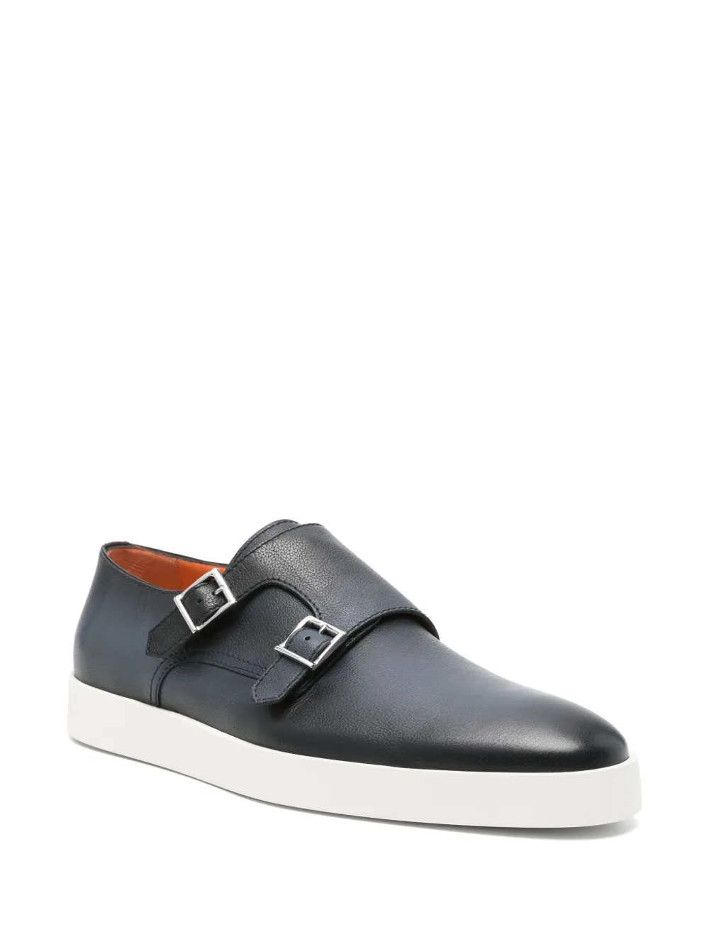 Santoni leather double-buckle shoes Blue