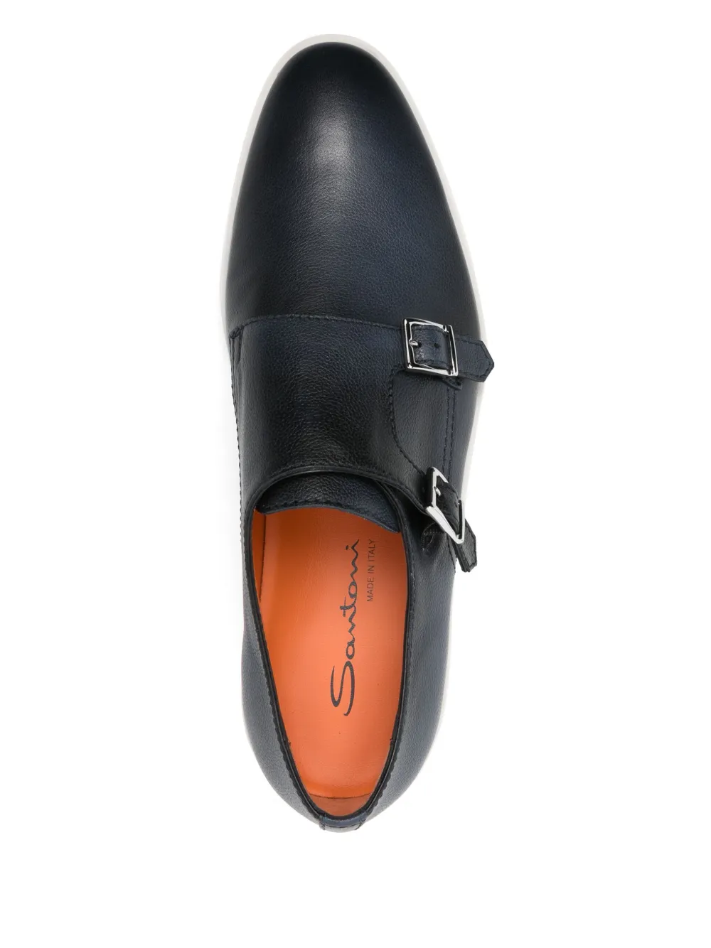 Santoni leather double-buckle shoes Blue