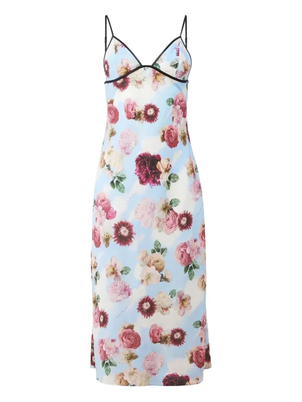 Fleur Du Mal Dream Of Fleur-print Midi Dress | Blue | FARFETCH Fleur Du Mal Dream Of Fleur-print Midi Dress | Blue | FARFETCH