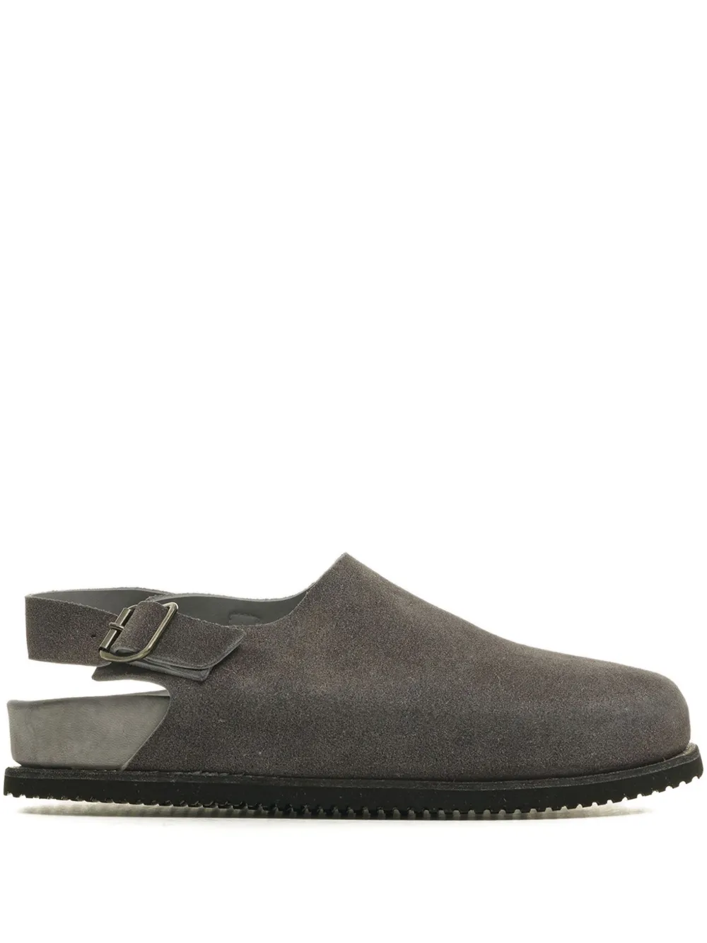 buckled suede mules