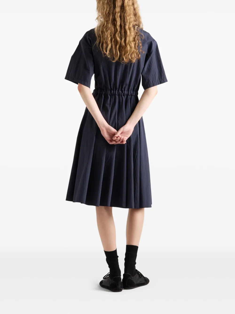 Prada Pongé midi-jurk met korte mouwen Blauw