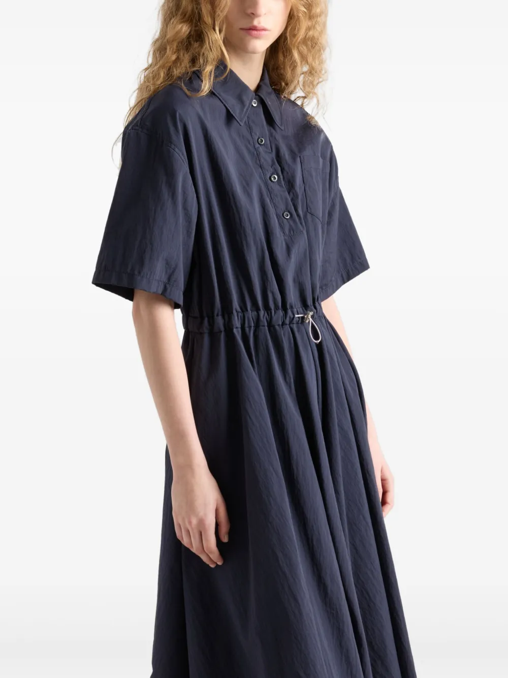 Prada Pongé midi-jurk met korte mouwen Blauw