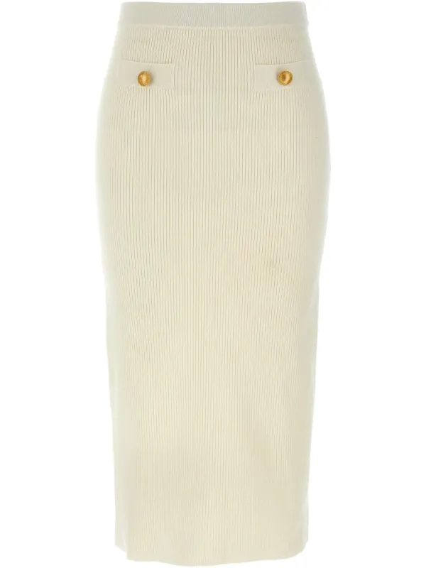 Alessandra Rich High Waisted Midi Skirt in White