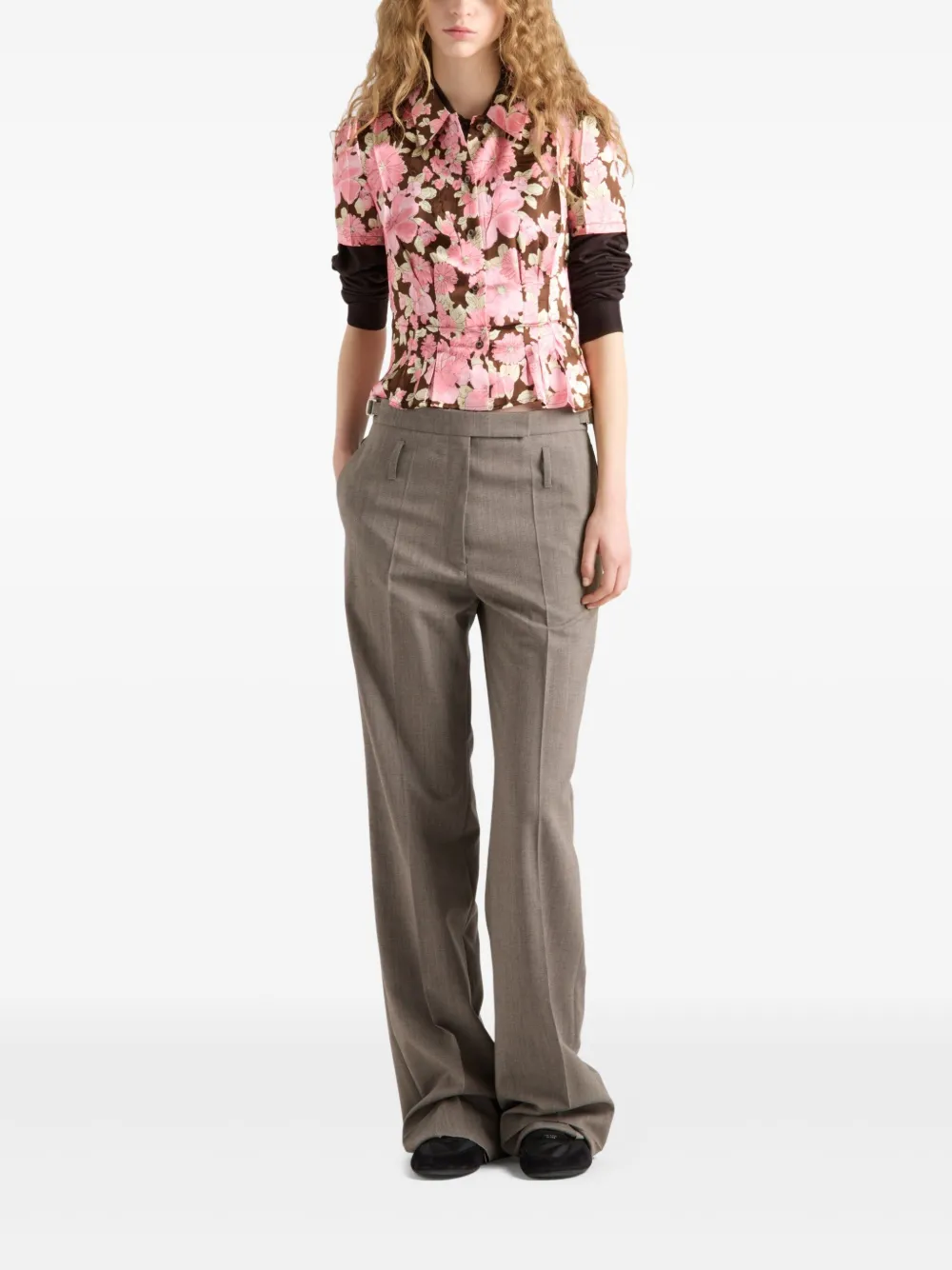 Prada floral-print satin shirt - Bruin