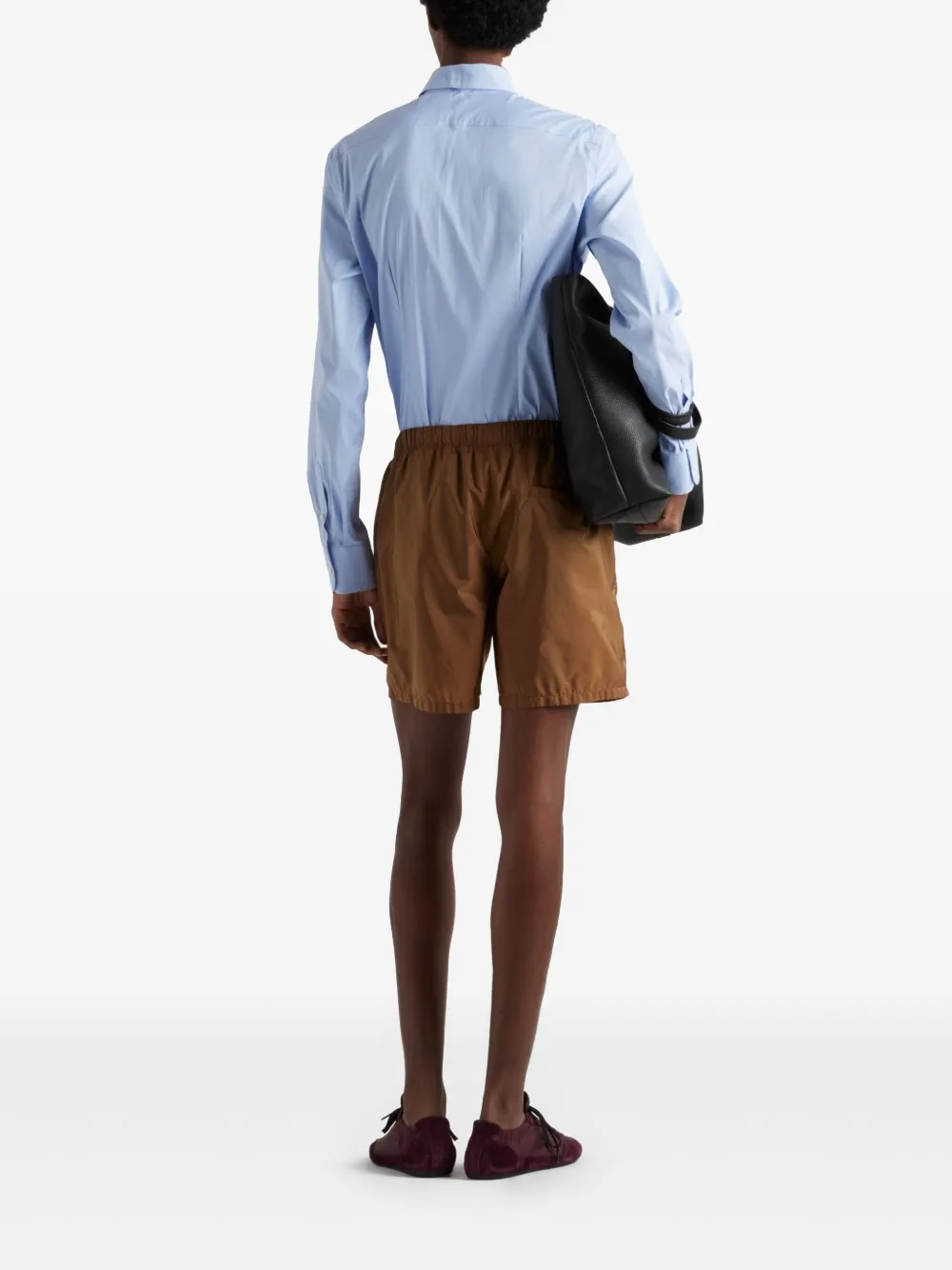 Shop Prada Logo Swim Trunks In Braun