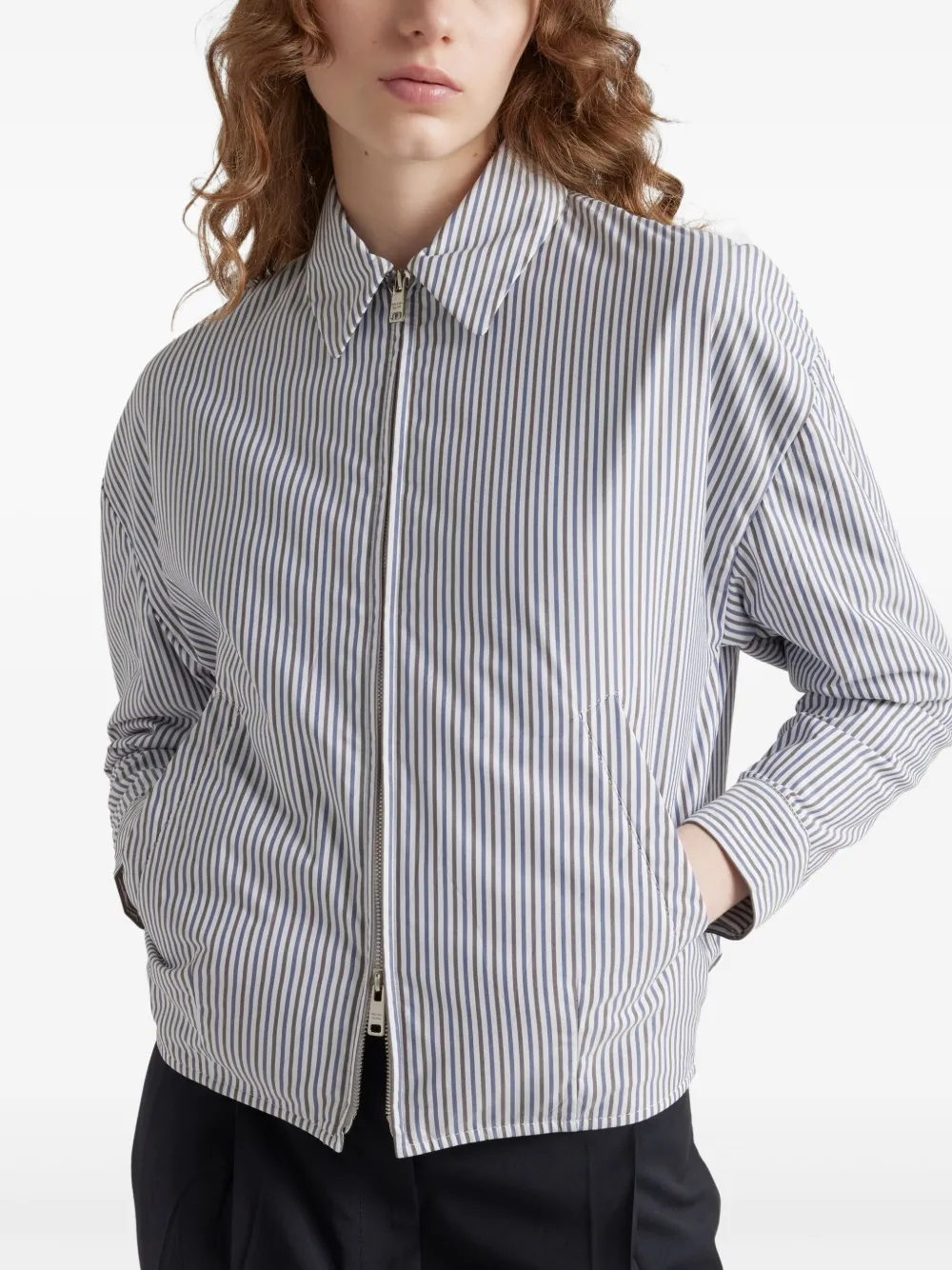 Prada Gestreept popeline blouson jack Wit