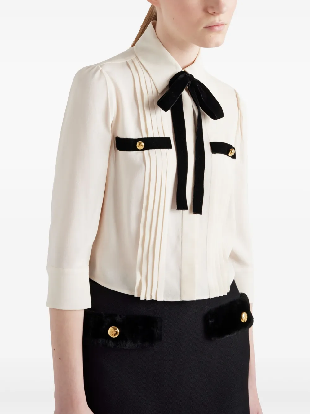 Prada Geplooide sablé blouse Beige