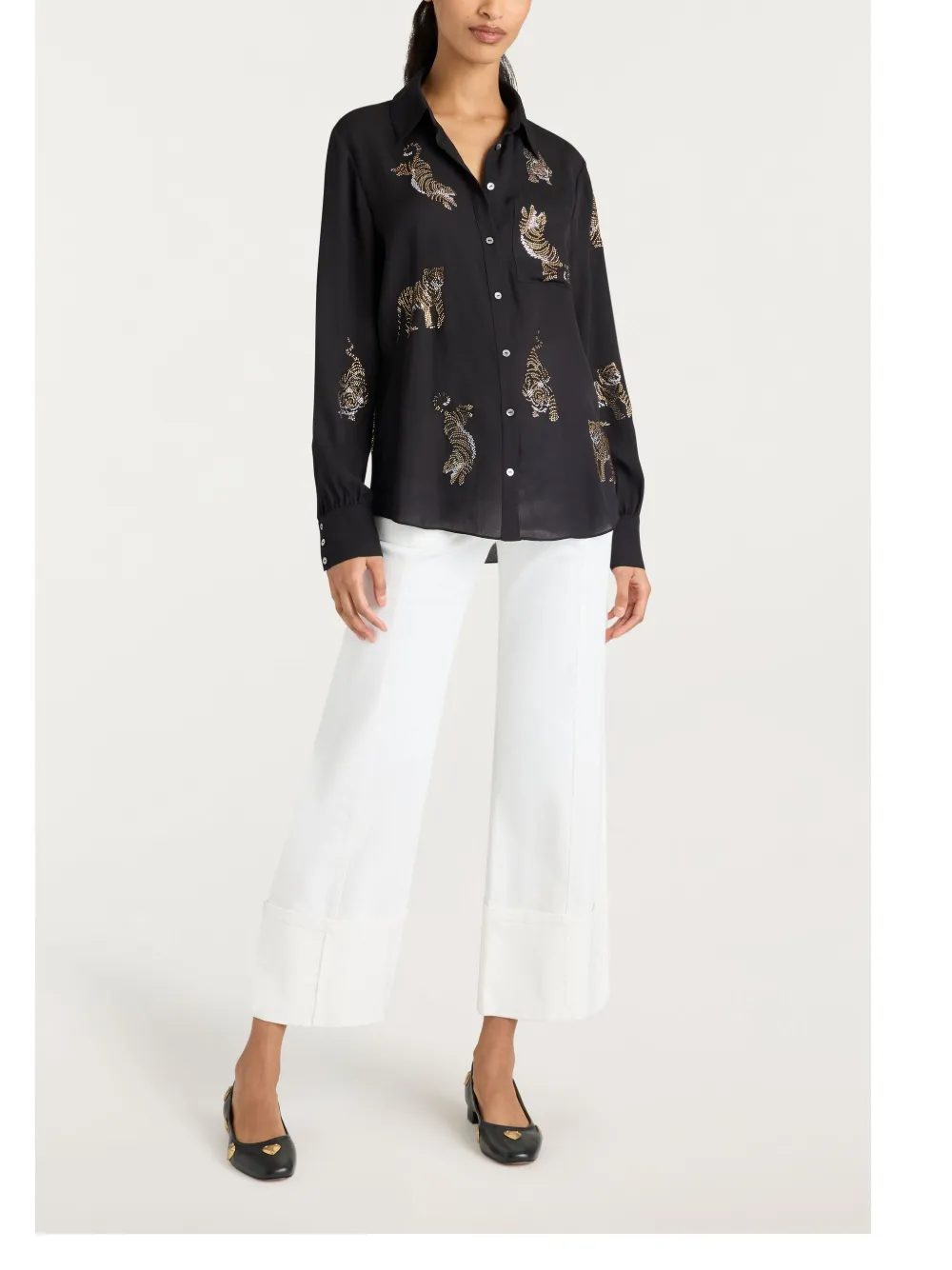 Cinq À Sept Le Tiger Heatset Blanche Top In Black Animal In Black