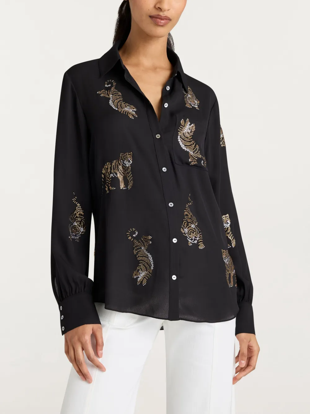Cinq À Sept Le Tiger Heatset Blanche Top In Black Animal In Black