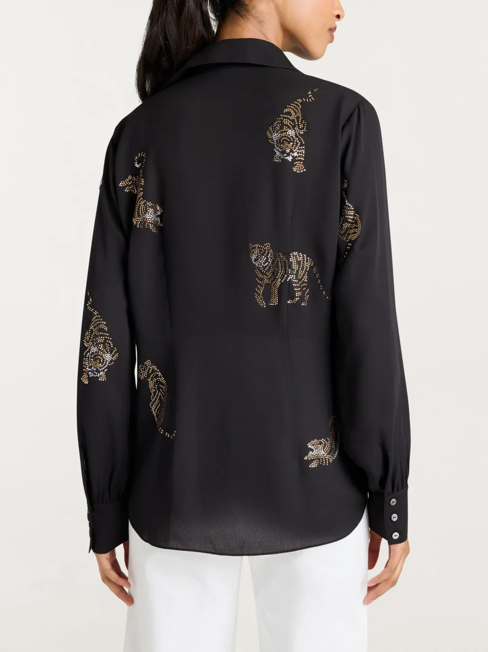 Cinq À Sept Le Tiger Heatset Blanche Top In Black Animal In Black