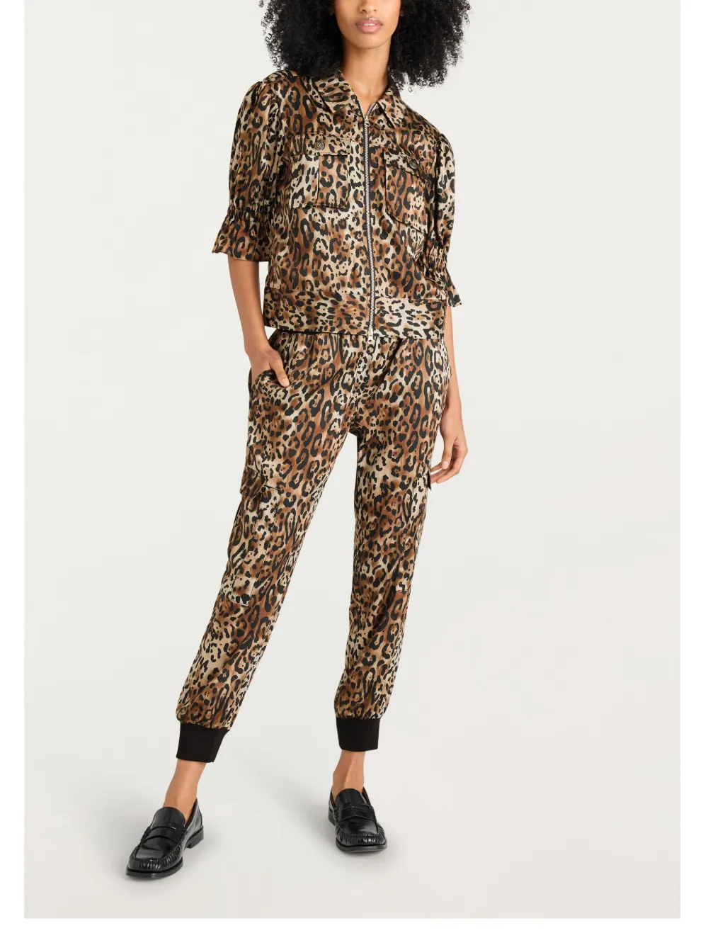 Cinq À Sept Holly Leopard Short-sleeve Jacket In Brown