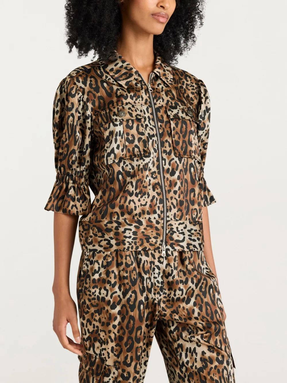 Cinq À Sept Holly Leopard Short-sleeve Jacket In Brown