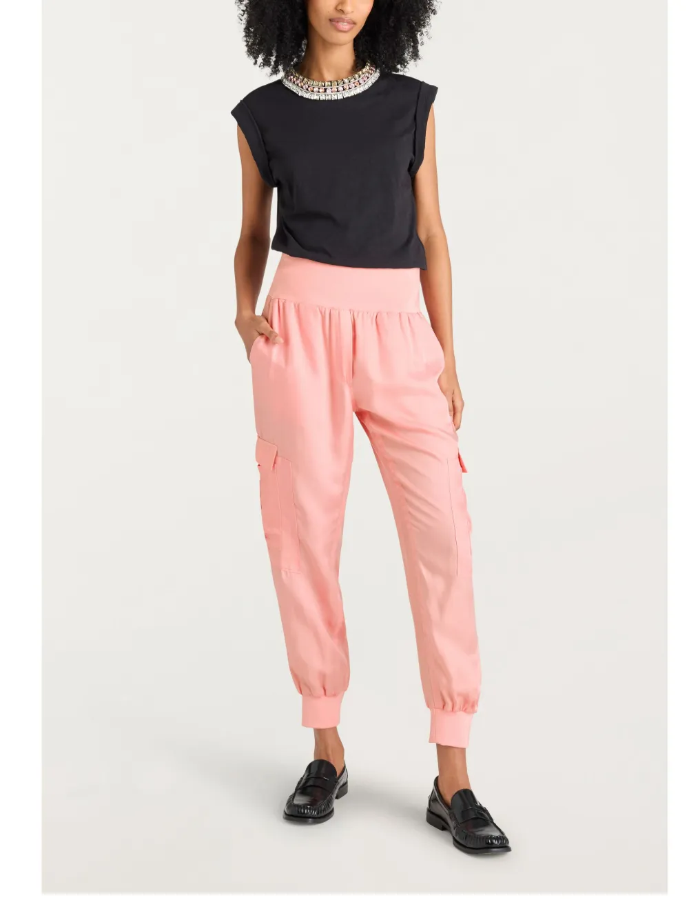 Cinq À Sept Giles Cupro Crop Cargo Joggers In Pink
