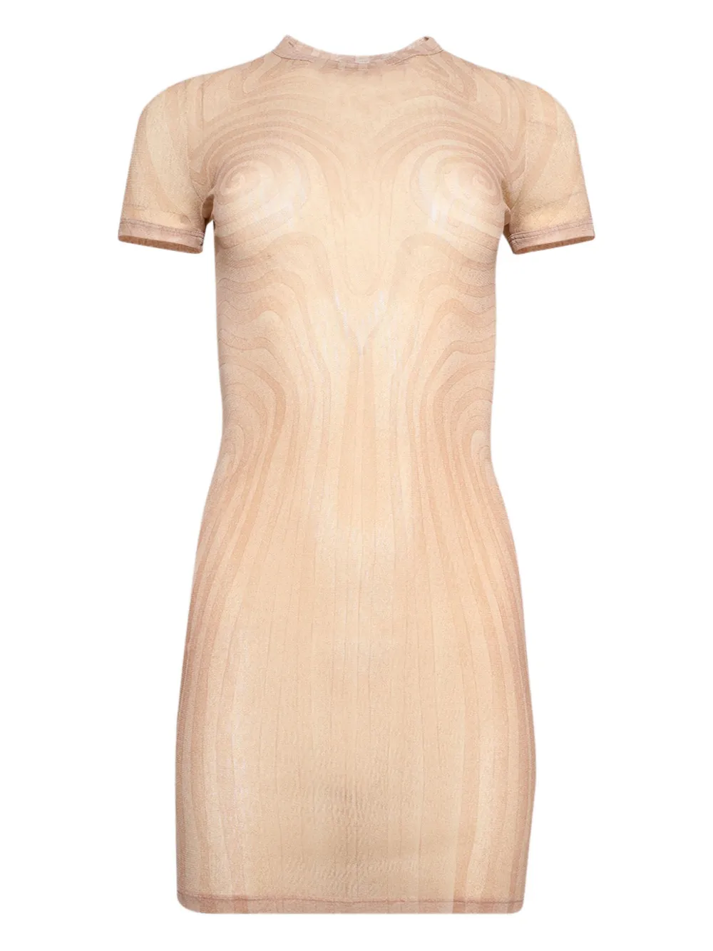Jean Paul Gaultier spiral-print mesh mini dress Beige