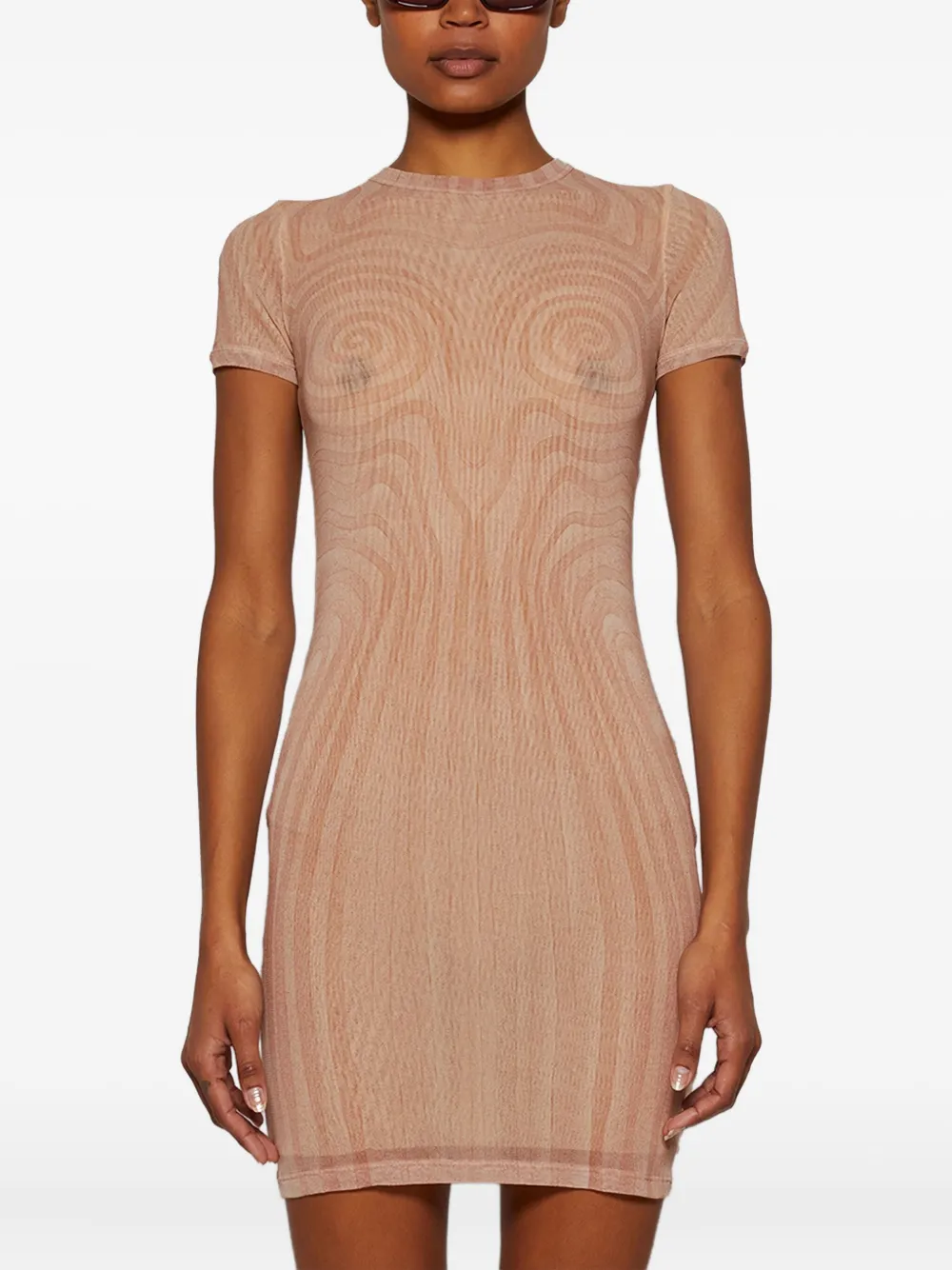 Jean Paul Gaultier spiral-print mesh mini dress Beige