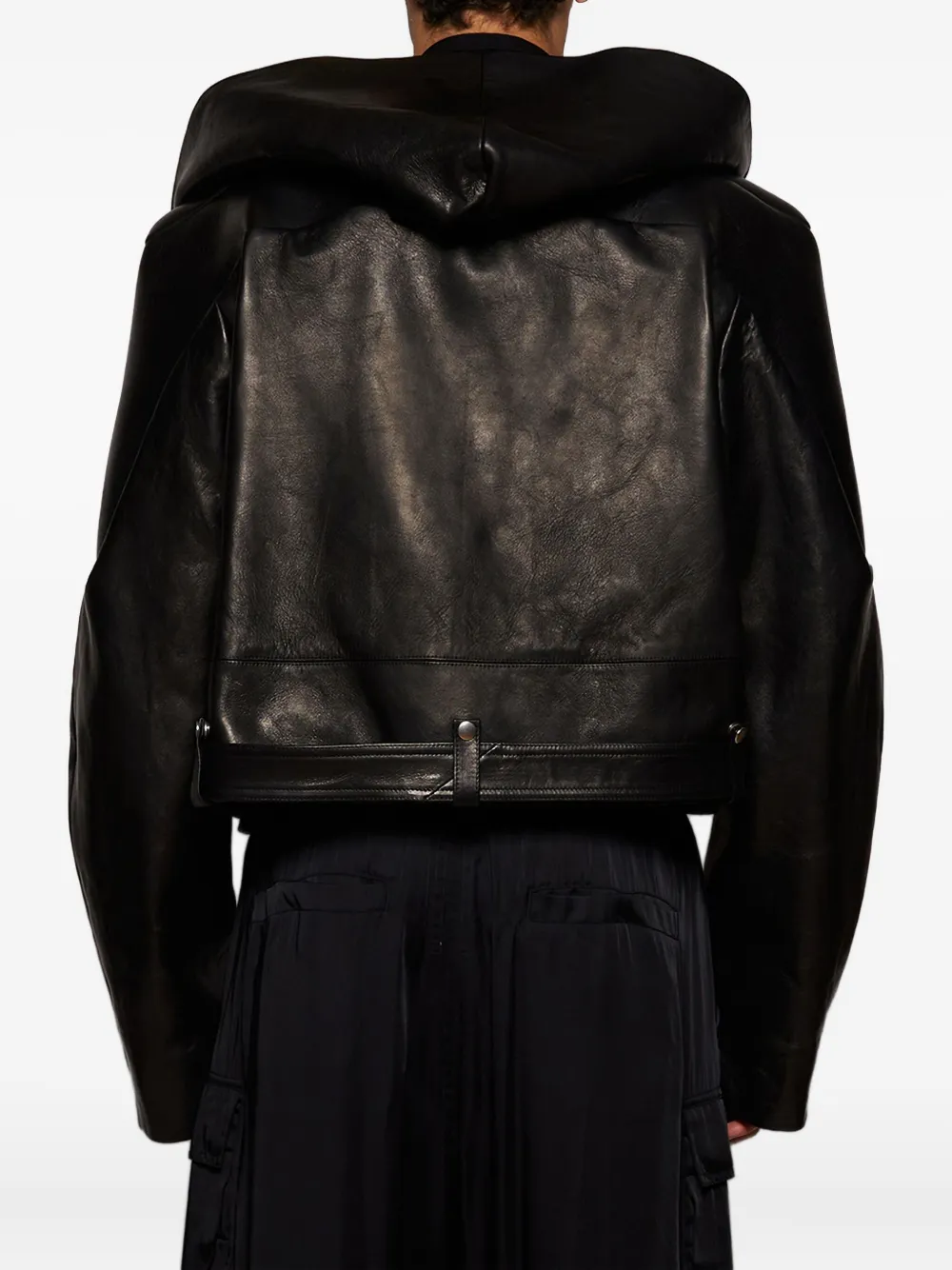 Rick Owens Black Hollywood Hooded Stooges Leather Jacket In Black