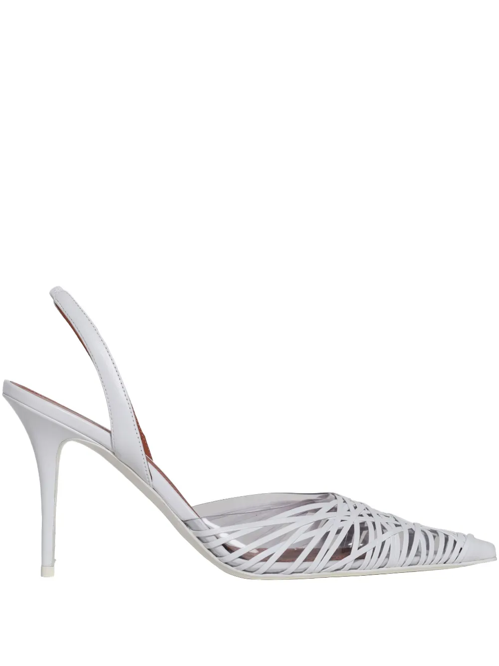 Amina Muaddi 90mm Lori strappy pointed-toe slingback pumps White