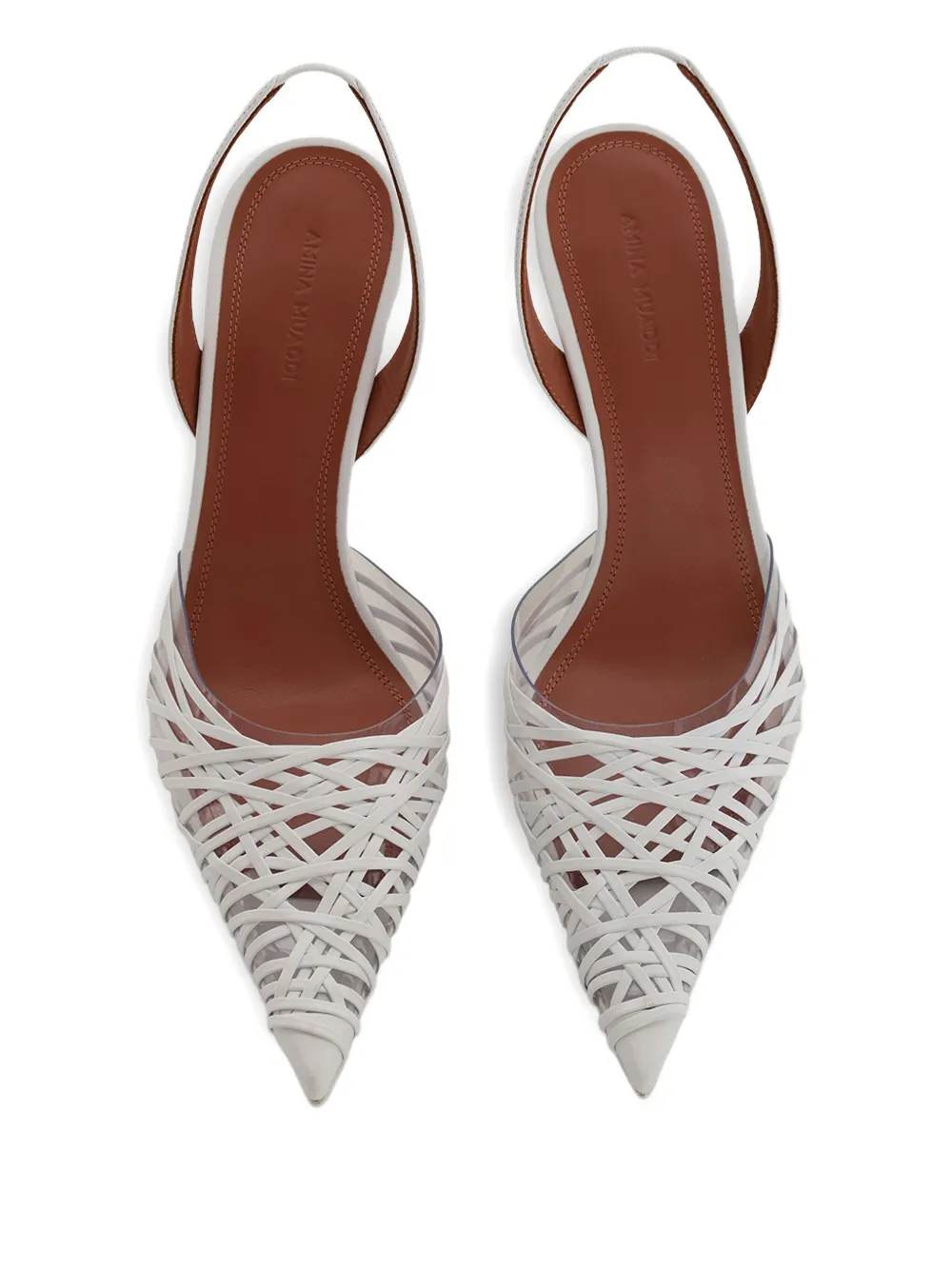 Amina Muaddi 90mm Lori strappy pointed-toe slingback pumps White