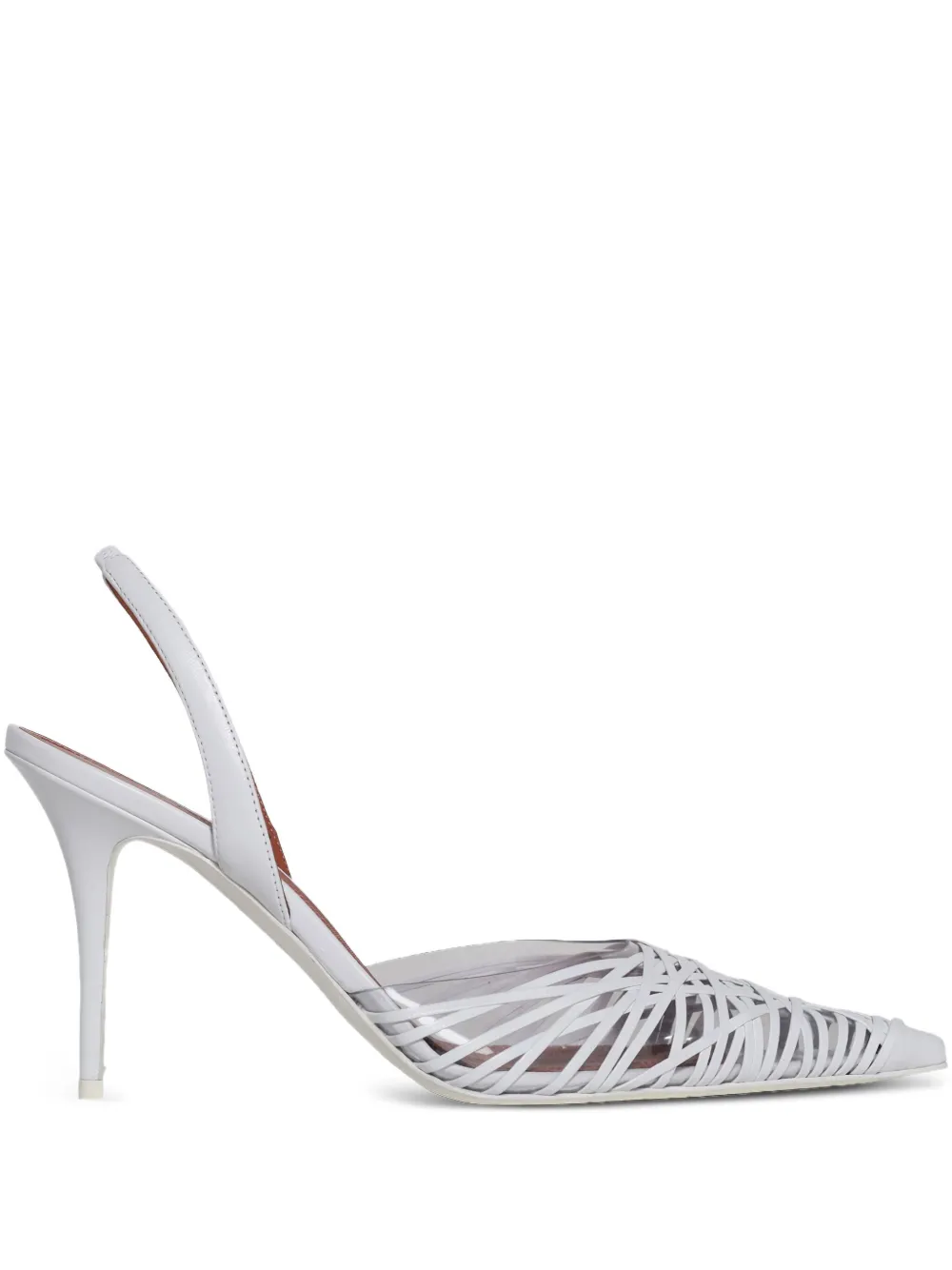 Amina Muaddi 90mm Lori strappy pointed-toe slingback pumps White