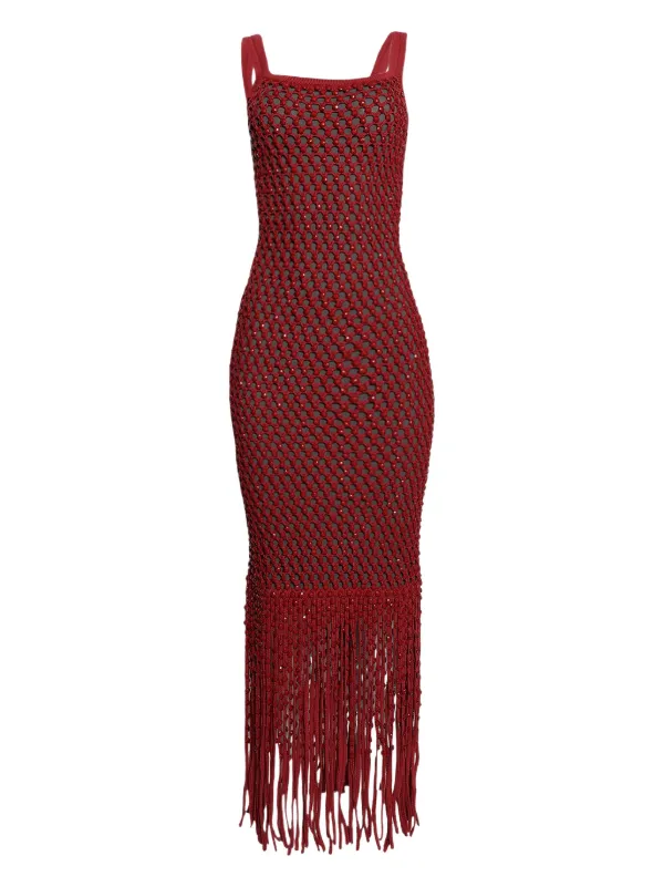 Diotima Gala Fringe-detail Knitted Dress - Red