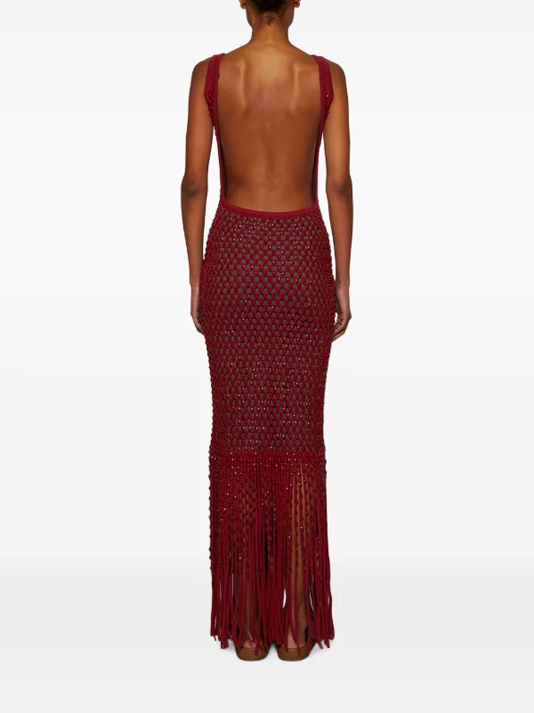 Diotima Gala Fringe-detail Knitted Dress - Red