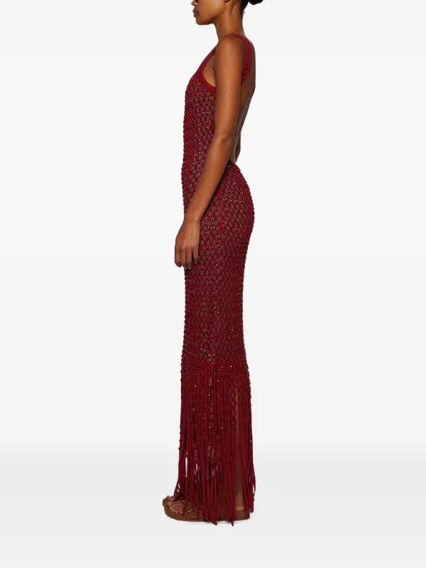 Diotima Gala Fringe-detail Knitted Dress - Red