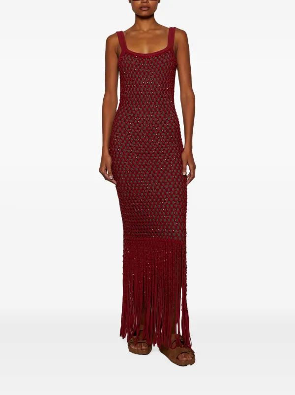 strapless open back dress YOU FOUND ME V NECK TIERED FRINGE TASSEL MAXI DRESS