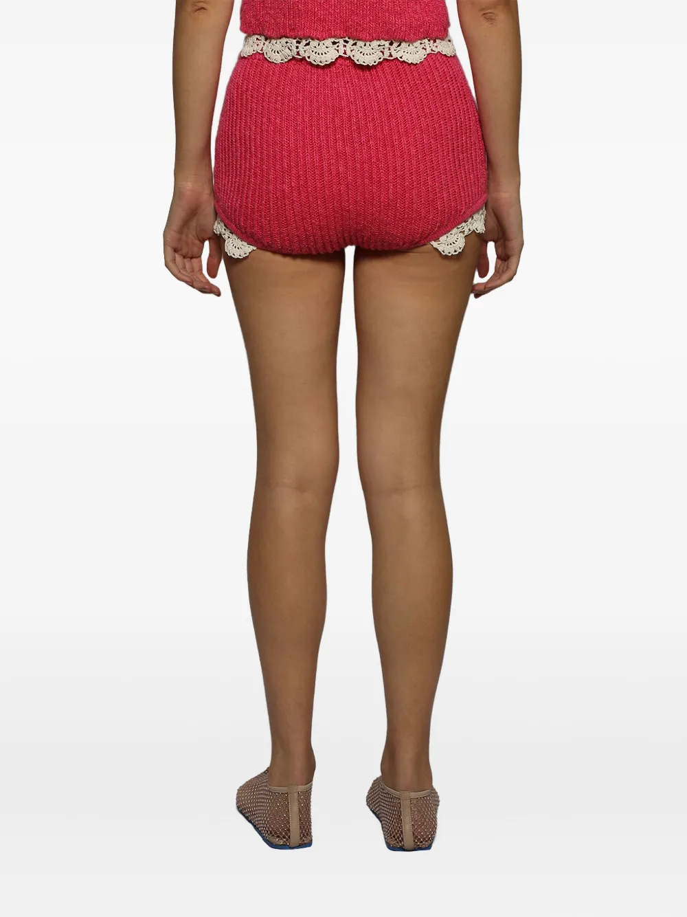 Magda Butrym Crochet-trimmed Knitted Shorts In Red