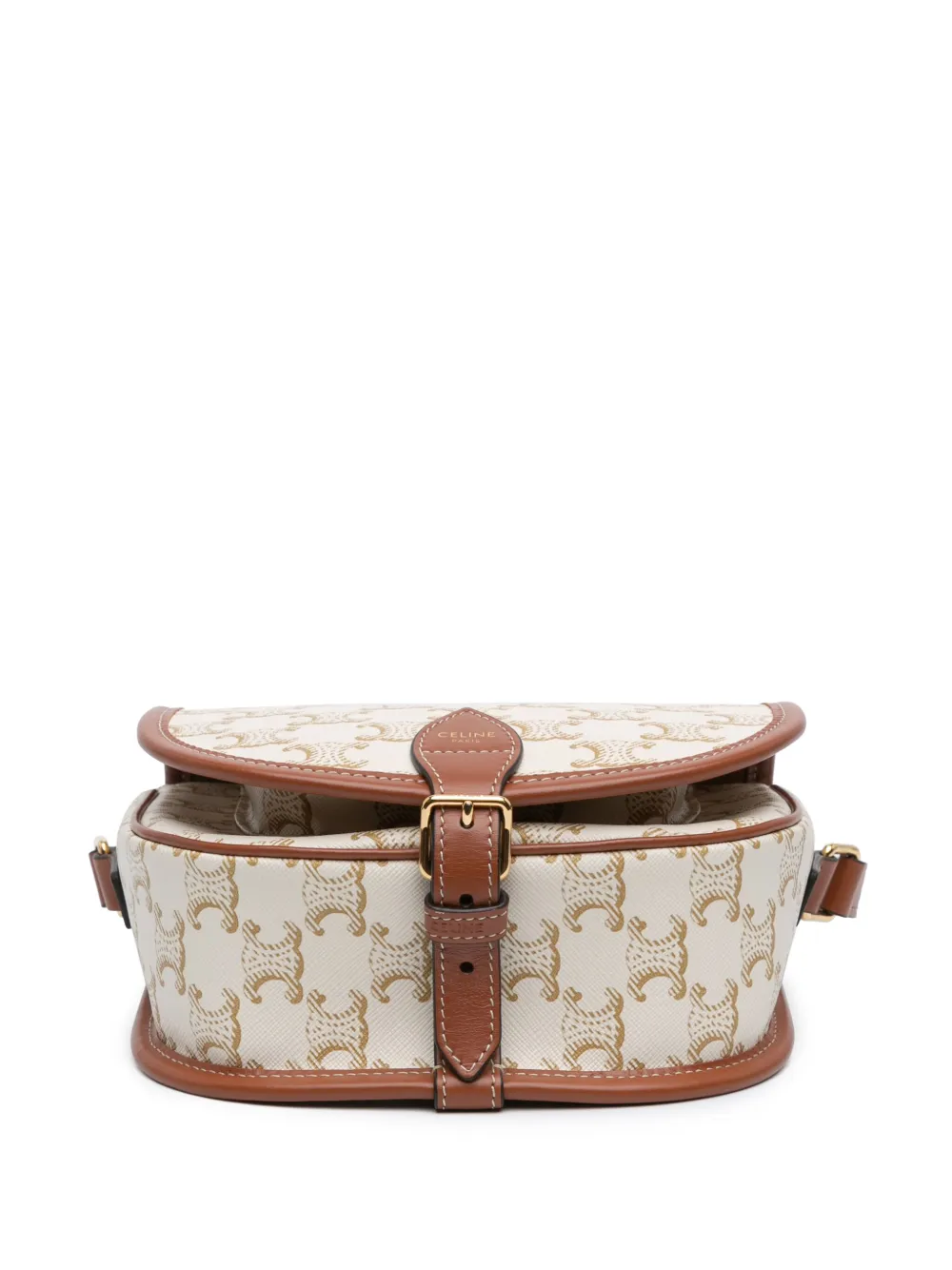 Pre-owned Celine 2022 Medium Triomphe Coated Canvas Folco Crossbody Bag In White
