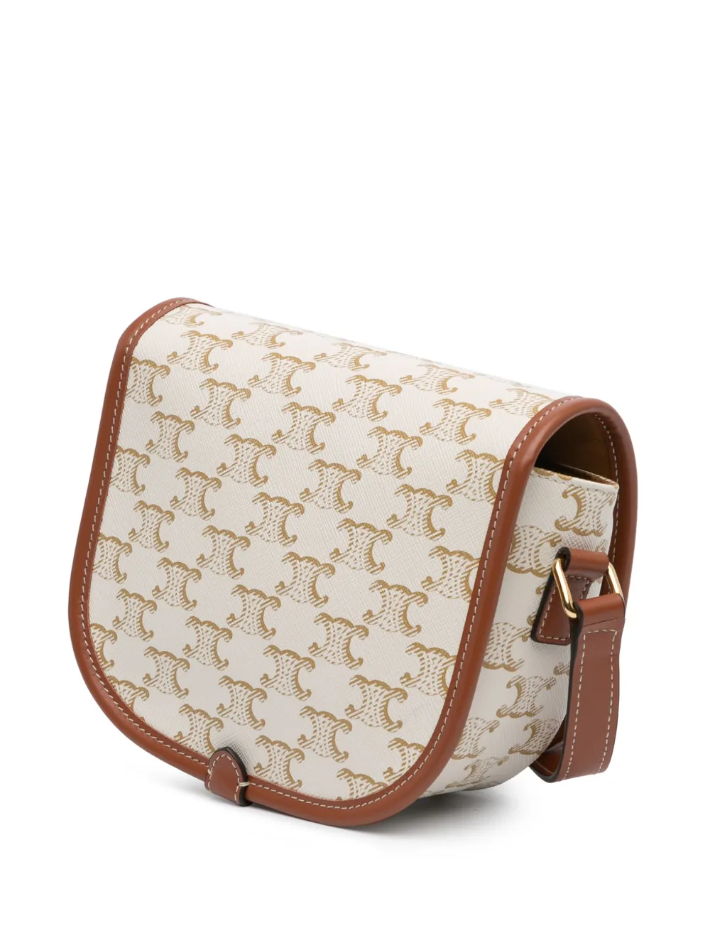 Pre-owned Celine 2022 Medium Triomphe Coated Canvas Folco Crossbody Bag In White