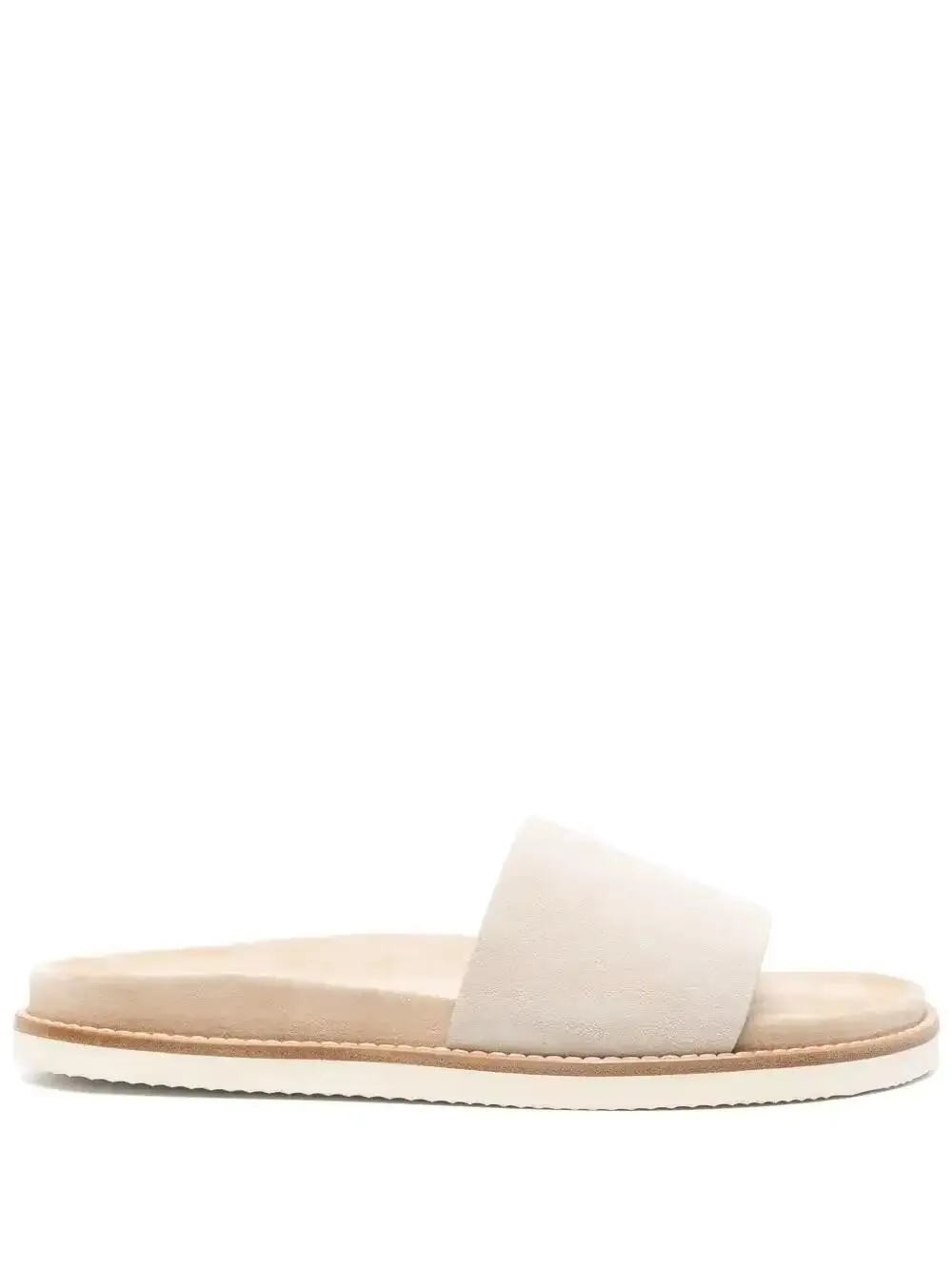 Brunello Cucinelli Suede Slides In Neutrals