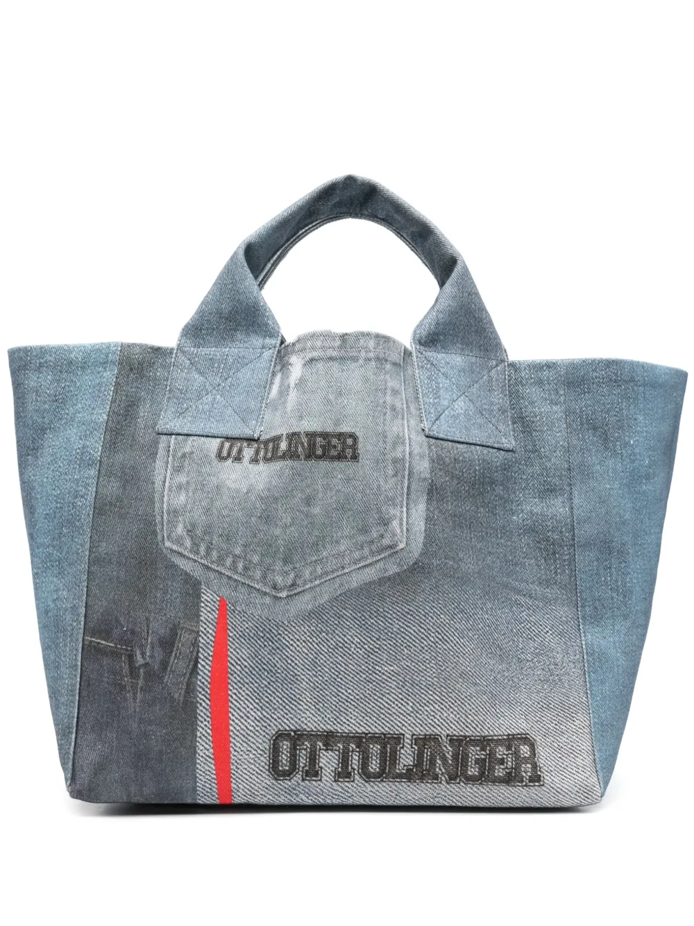 denim-print tote bag