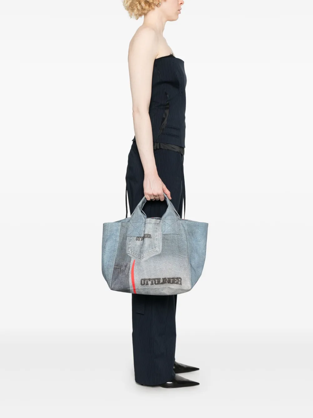 Ottolinger Shopper met denim print - Blauw