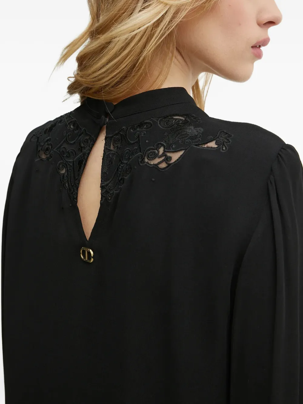 Twinset Lace-detail Long-sleeve Blouse In Black