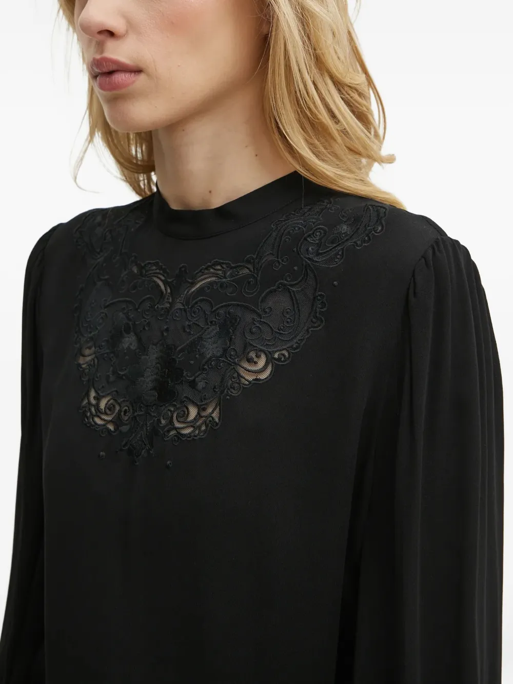 Twinset Lace-detail Long-sleeve Blouse In Black