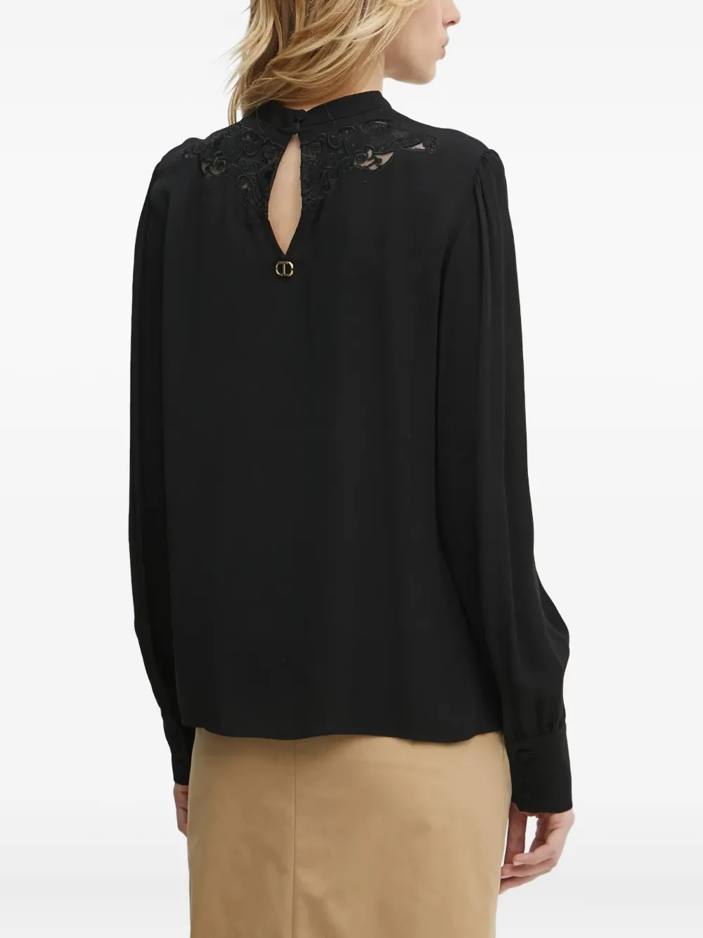 Twinset Lace-detail Long-sleeve Blouse In Black