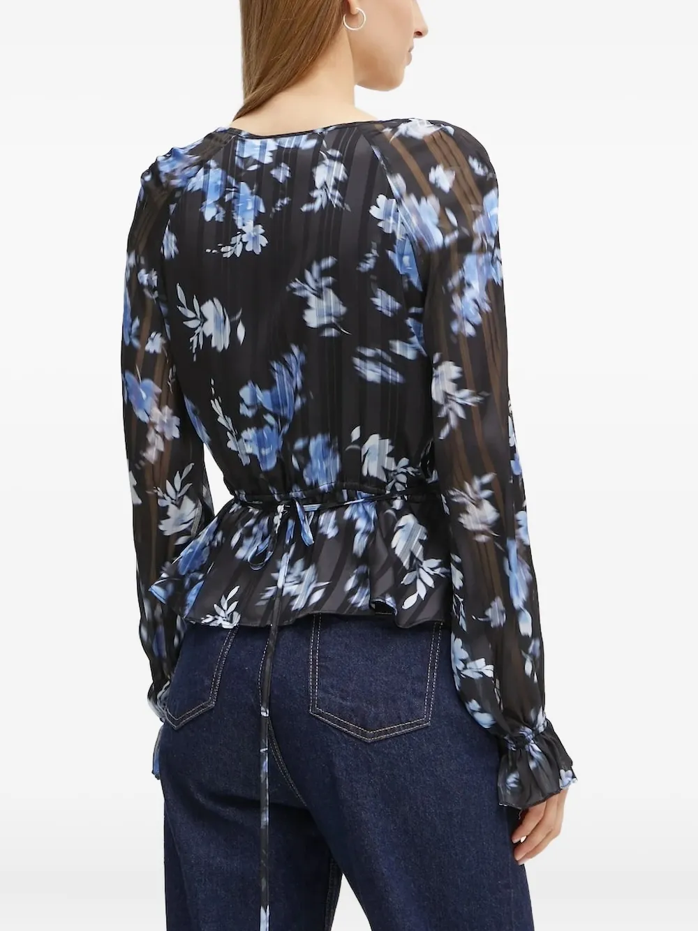 Guess Usa Floral-print Wrap Blouse In Black