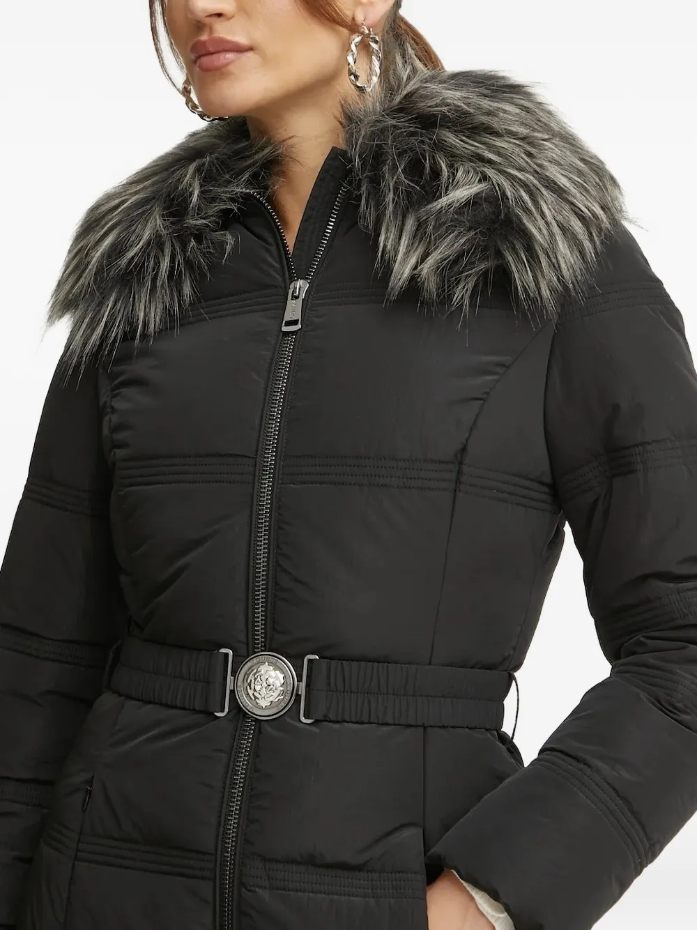GUESS USA Marisol donsjas met ceintuur Zwart