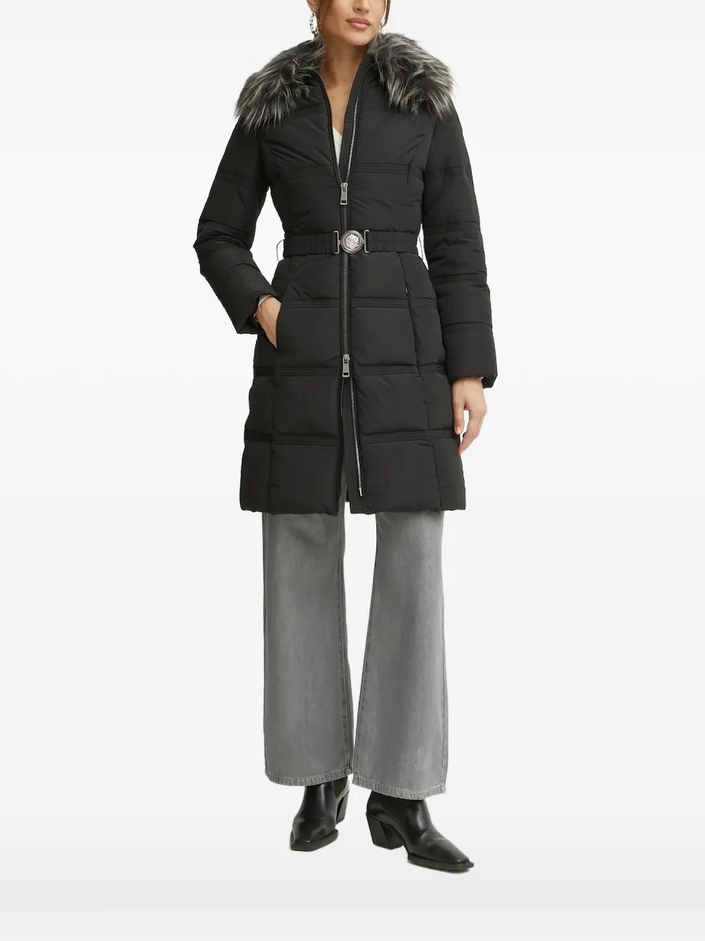 Guess Usa Marisol Belted Puffer Coat In Black