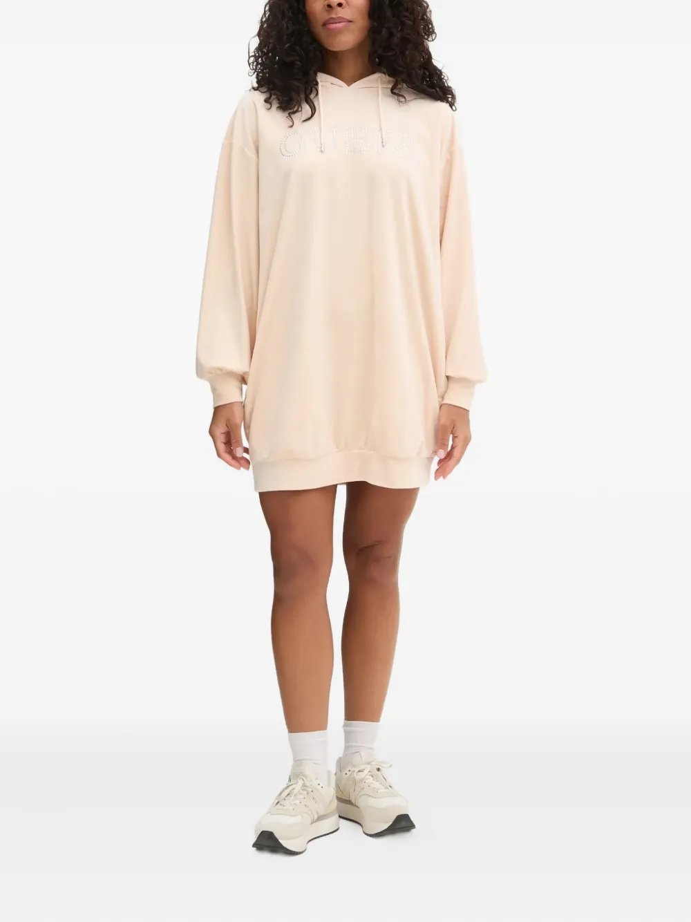 GUESS USA Hoodiejurk verfraaid met kristallen - Beige