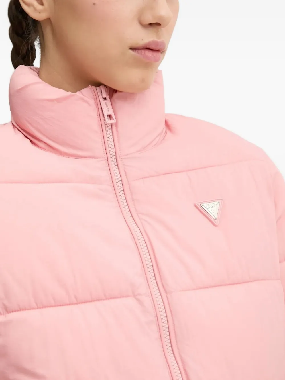 Guess Usa Triangle-logo Quilted Puffer Jacket In Pink