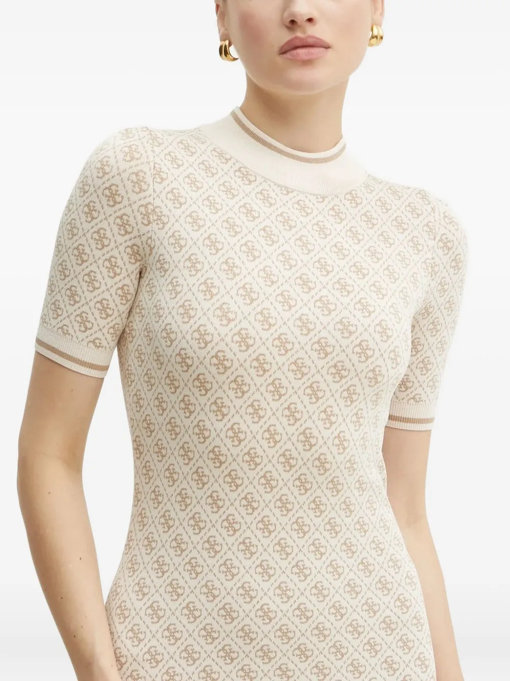 Guess Usa Monogram-pattern Short-sleeve Mini Dress In Metallic